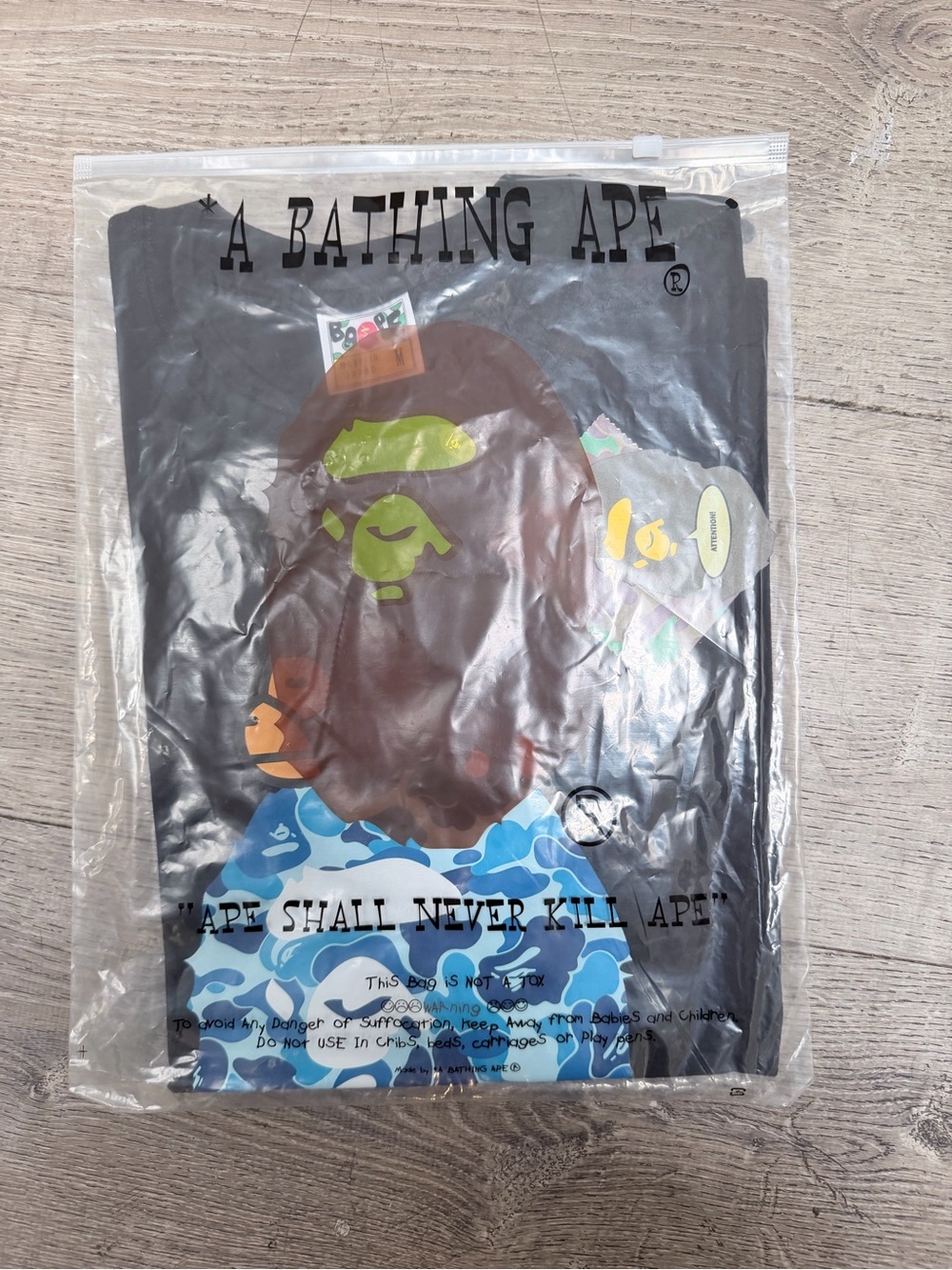 Bape Black Graphic Ape Head Tee with Blue Camo